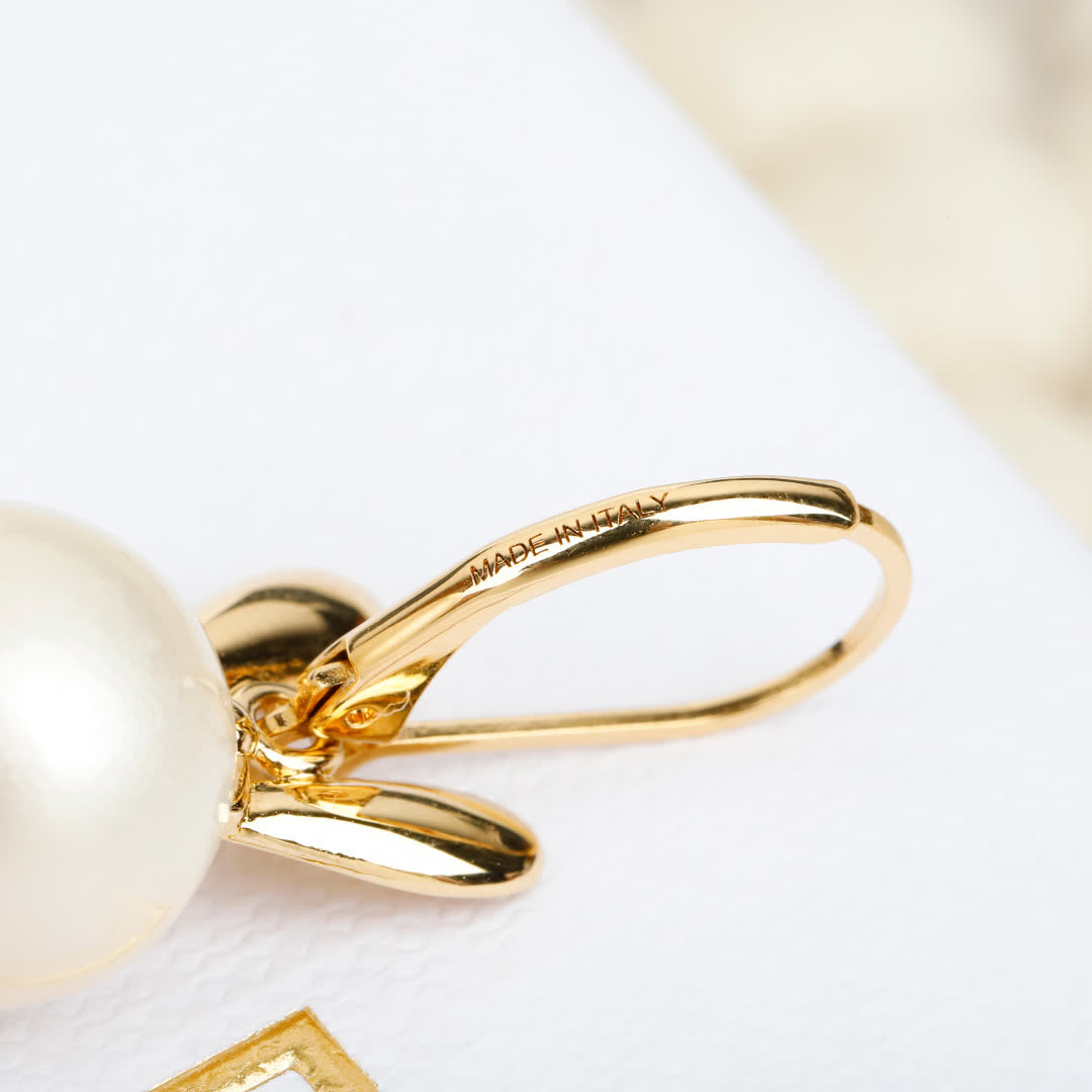 Miu Miu Gold Tone Bunny Earrings with Pearl Detail